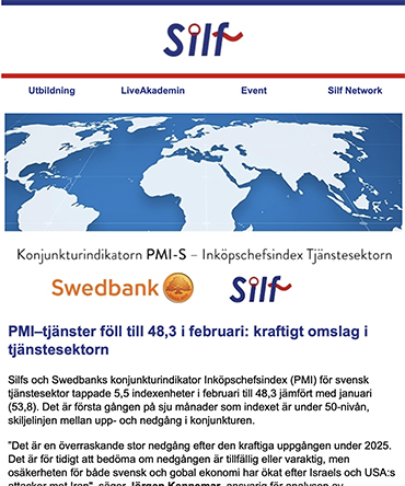 Silf Nyhetsbrev 4 mars 2026 med Inköpschefsindex tjänstesetorn